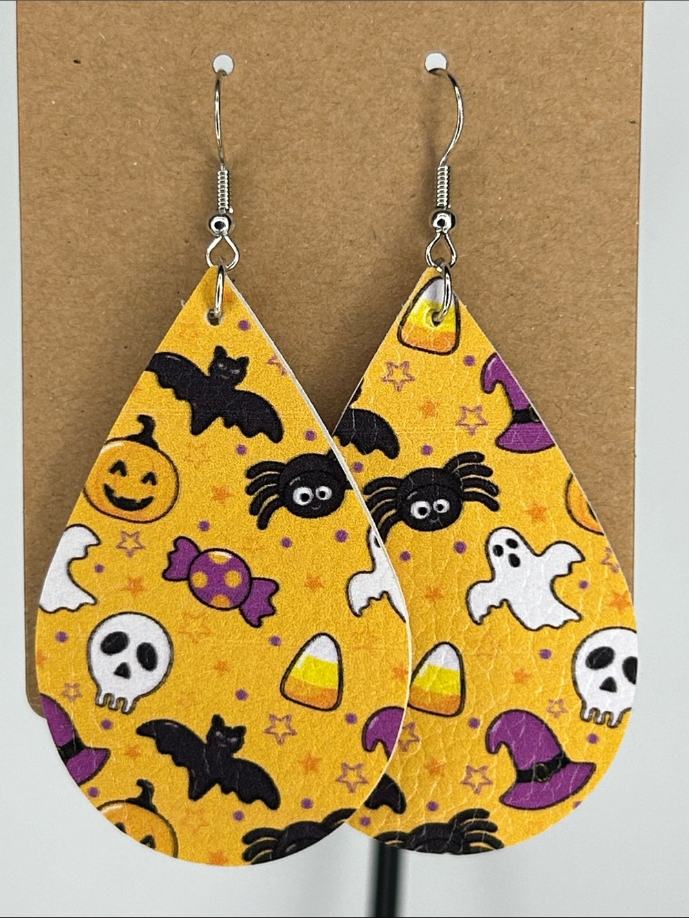 *LAST SET* Faux Leather Dangle Earrings Halloween Ghost Candy Corn
